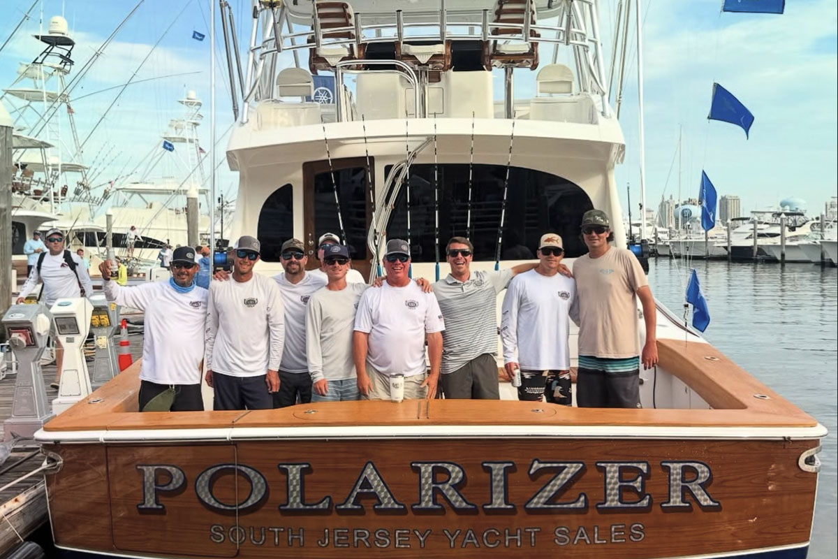Team Polarizer on their boat at the tournament dock